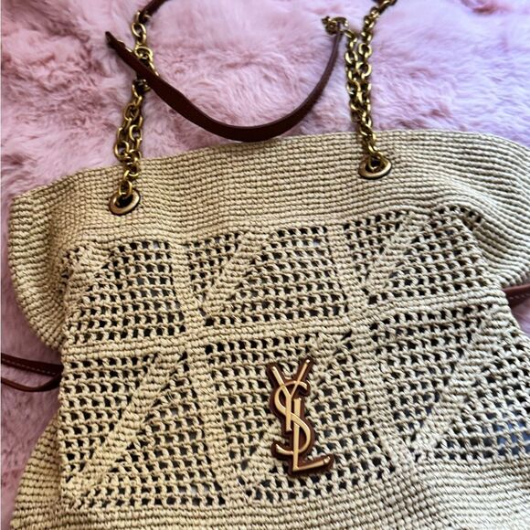Crochet raffia tote bag with chain - Picture 5 of 16